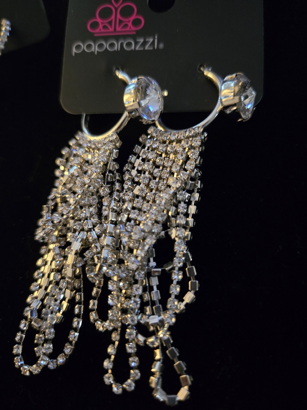 paparazzi Silver Rhinestone Tassel Hoop Earrings